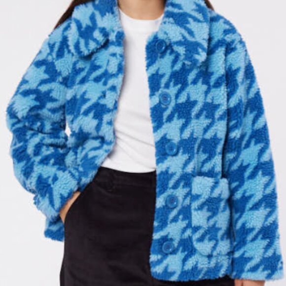 JOANIE Penelope Teddy Bear Fleece Coat - Blue Houndstooth (Size XL/XXL US 16-18) - Picture 2 of 4